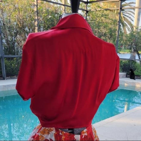 Tie Front red satin top - Picture 2 of 3